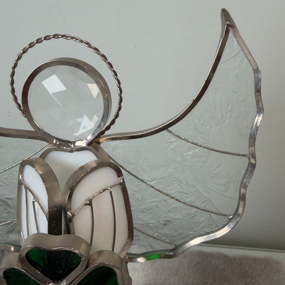 Stained Glass Green Clove St Patricks Day Angel Standing Figurine Sun Catcher - Picture 5 of 14